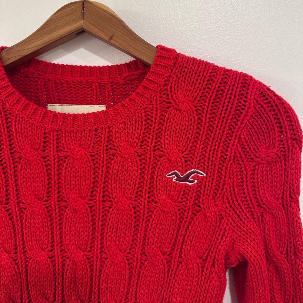 Hollister Chunky Cable Knit Y2K Red Sweater Women’s Size X-Small Red Classic - Picture 2 of 7